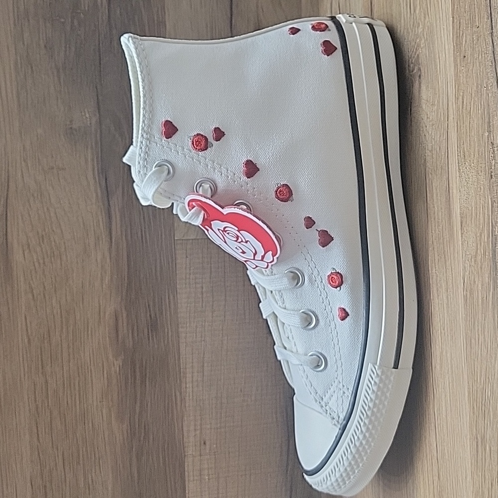 Converse White and Red High-Top Sneakers - Picture 9 of 12